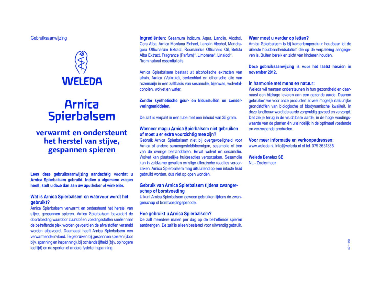Arnica Spierbalsem afbeelding van document #1, gebruiksaanwijzing